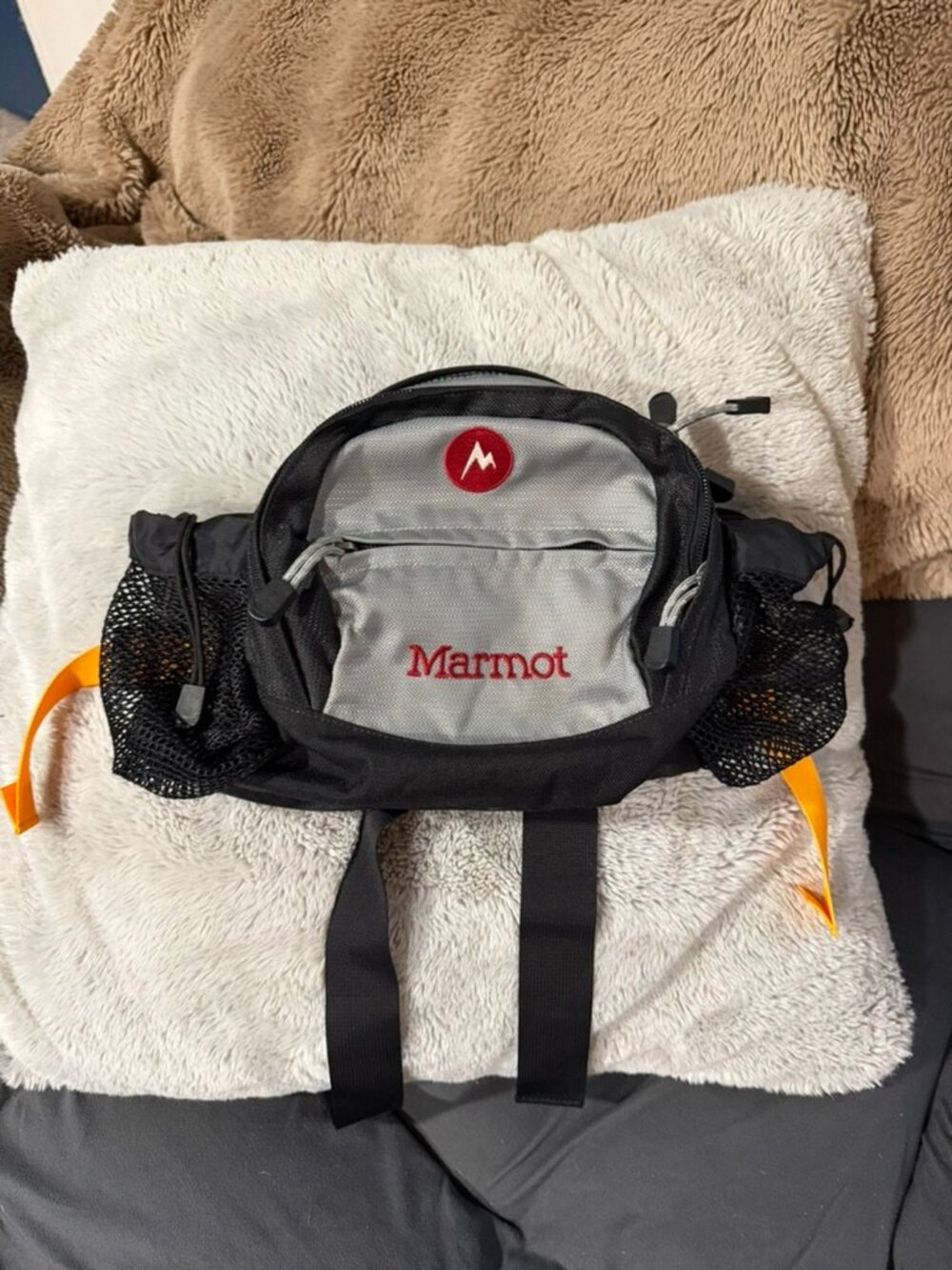 Marmot Compact Multi Pocket Hiking Hydration Waist Bag Fanny Pack Grey Orange